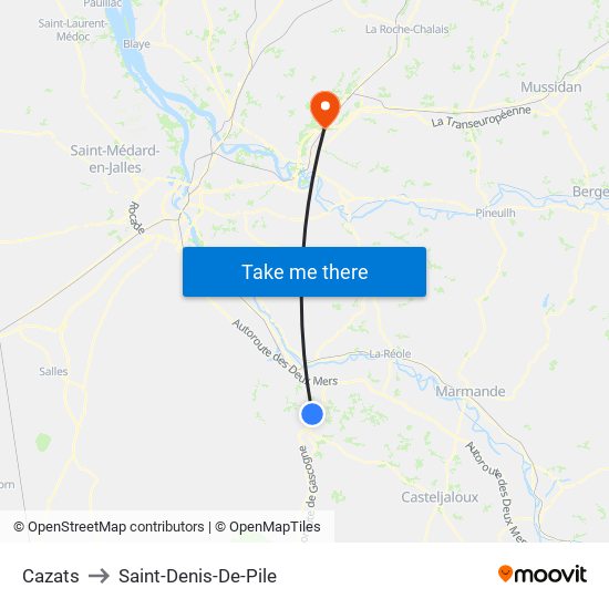Cazats to Saint-Denis-De-Pile map