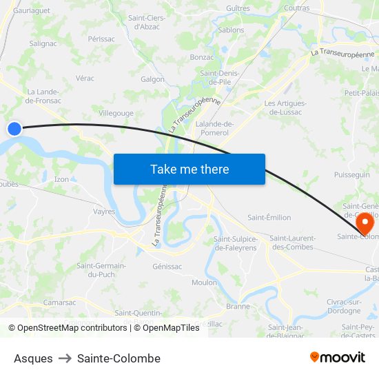 Asques to Sainte-Colombe map