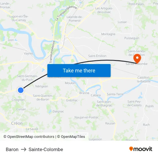 Baron to Sainte-Colombe map