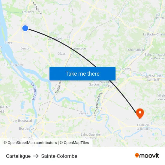 Cartelègue to Sainte-Colombe map
