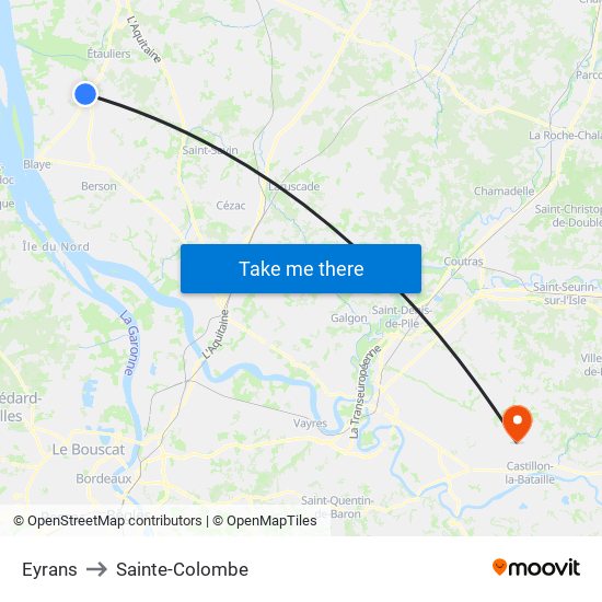 Eyrans to Sainte-Colombe map