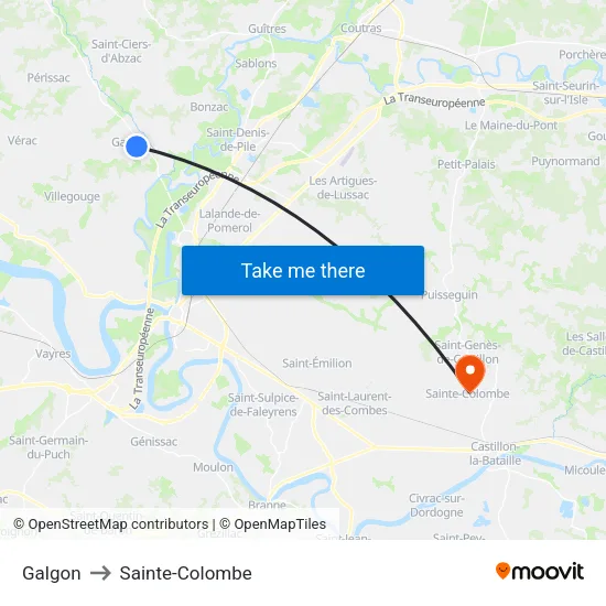 Galgon to Sainte-Colombe map