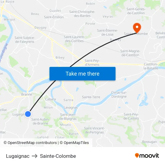 Lugaignac to Sainte-Colombe map