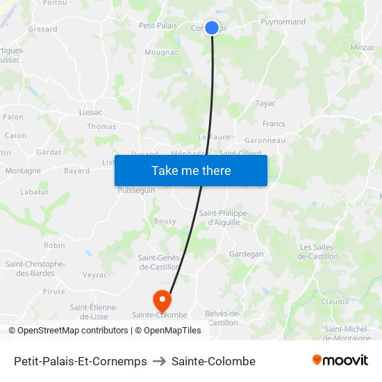 Petit-Palais-Et-Cornemps to Sainte-Colombe map