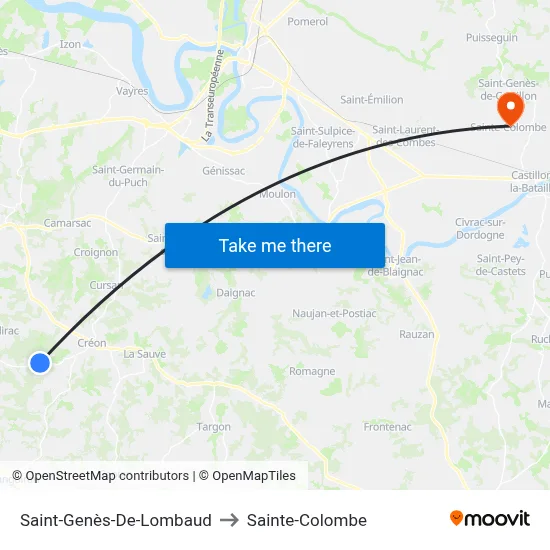 Saint-Genès-De-Lombaud to Sainte-Colombe map