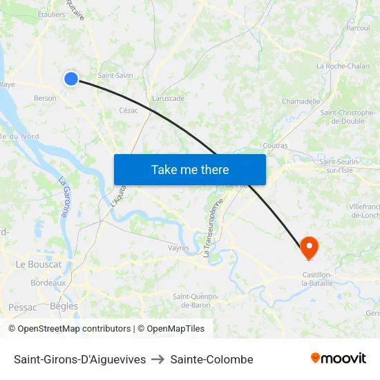 Saint-Girons-D'Aiguevives to Sainte-Colombe map