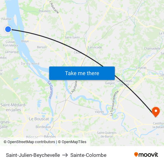 Saint-Julien-Beychevelle to Sainte-Colombe map