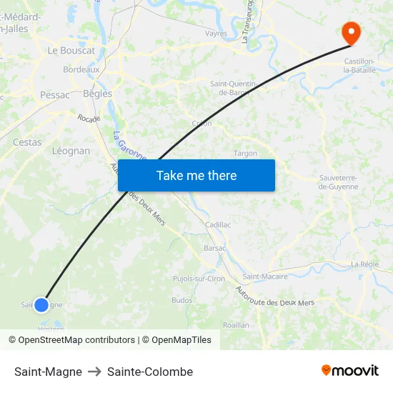 Saint-Magne to Sainte-Colombe map