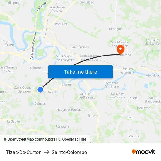 Tizac-De-Curton to Sainte-Colombe map