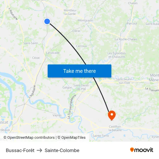 Bussac-Forêt to Sainte-Colombe map