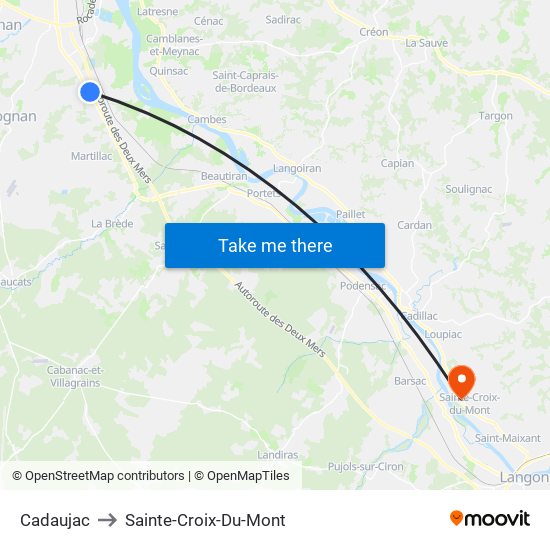 Cadaujac to Sainte-Croix-Du-Mont map