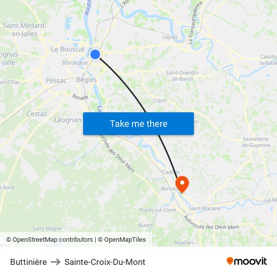 Buttinière to Sainte-Croix-Du-Mont map