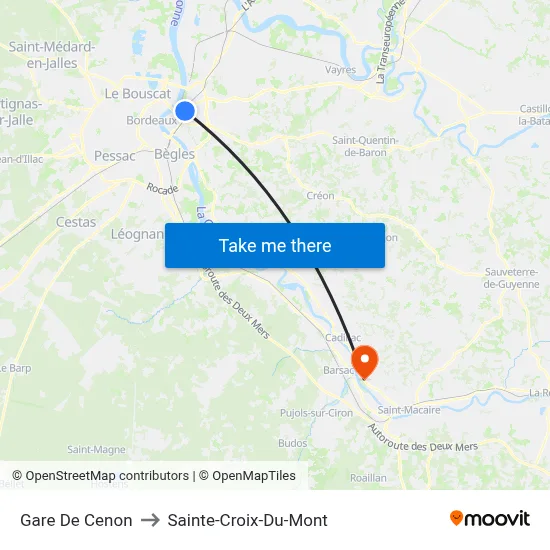 Gare De Cenon to Sainte-Croix-Du-Mont map