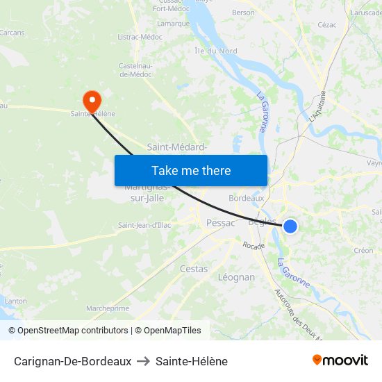 Carignan-De-Bordeaux to Sainte-Hélène map