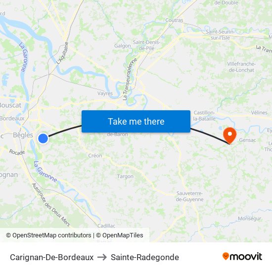 Carignan-De-Bordeaux to Sainte-Radegonde map