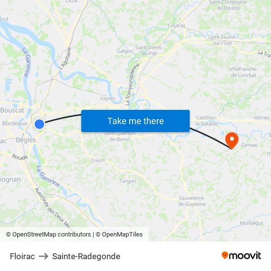 Floirac to Sainte-Radegonde map