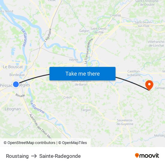 Roustaing to Sainte-Radegonde map