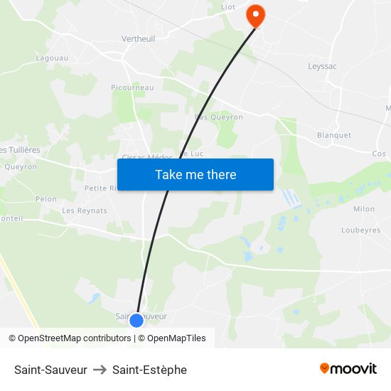 Saint-Sauveur to Saint-Estèphe map