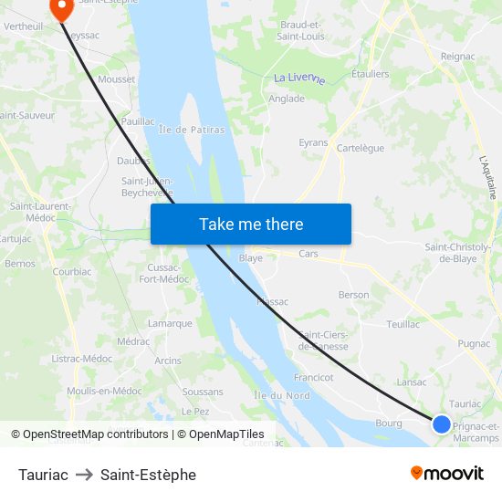 Tauriac to Saint-Estèphe map