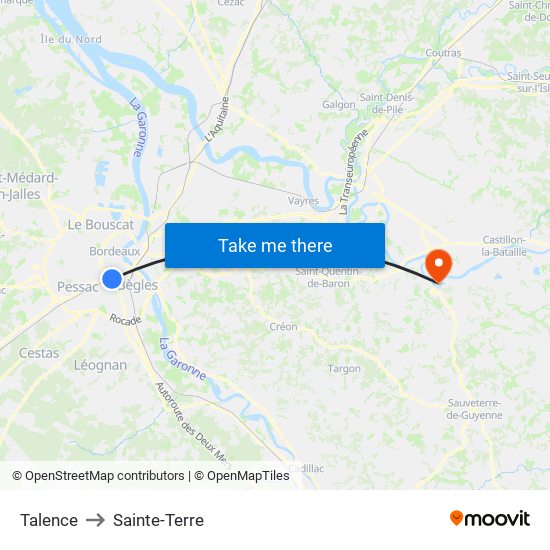 Talence to Sainte-Terre map