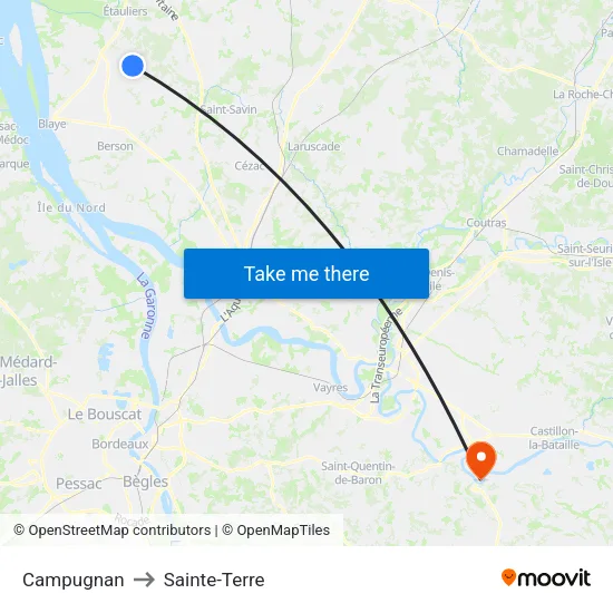 Campugnan to Sainte-Terre map