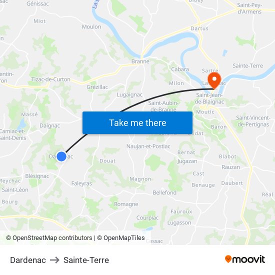 Dardenac to Sainte-Terre map