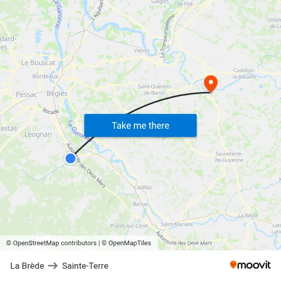 La Brède to Sainte-Terre map