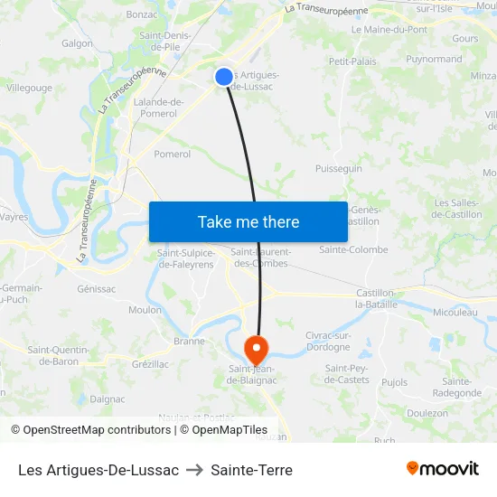 Les Artigues-De-Lussac to Sainte-Terre map