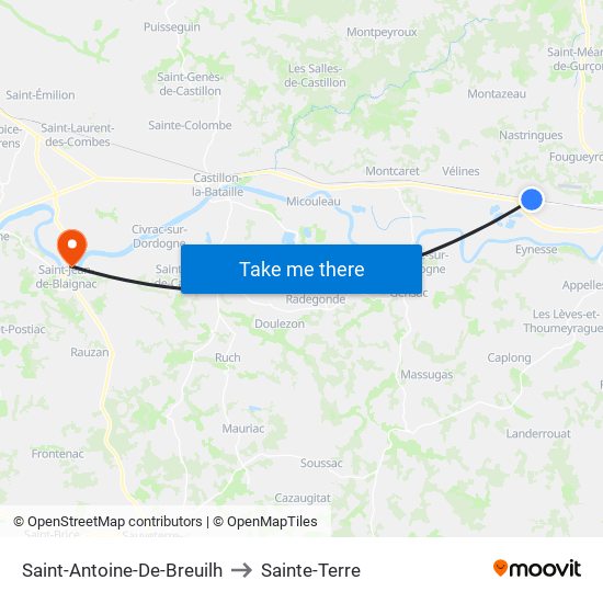 Saint-Antoine-De-Breuilh to Sainte-Terre map