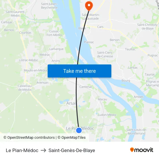 Le Pian-Médoc to Saint-Genès-De-Blaye map