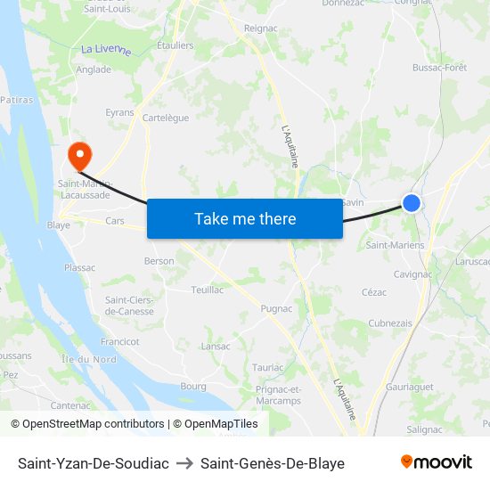Saint-Yzan-De-Soudiac to Saint-Genès-De-Blaye map