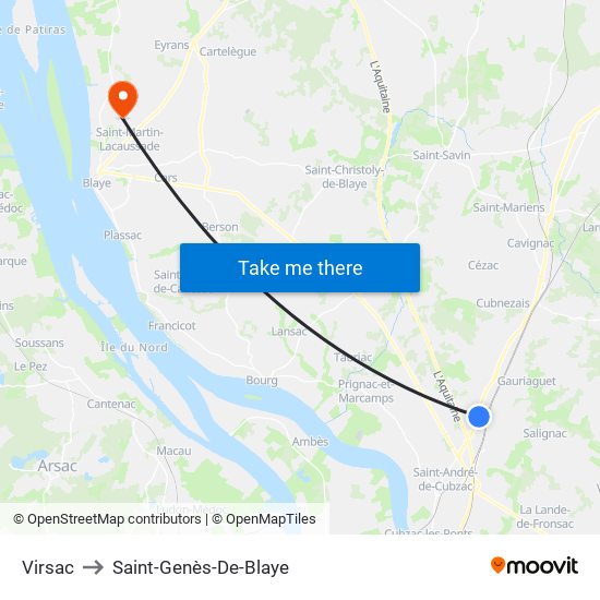 Virsac to Saint-Genès-De-Blaye map