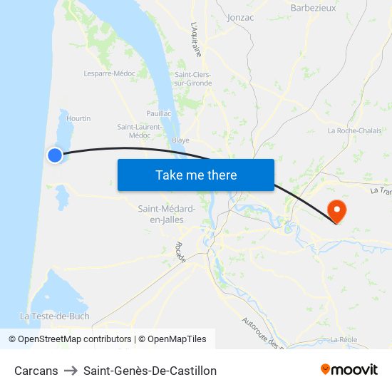 Carcans to Saint-Genès-De-Castillon map