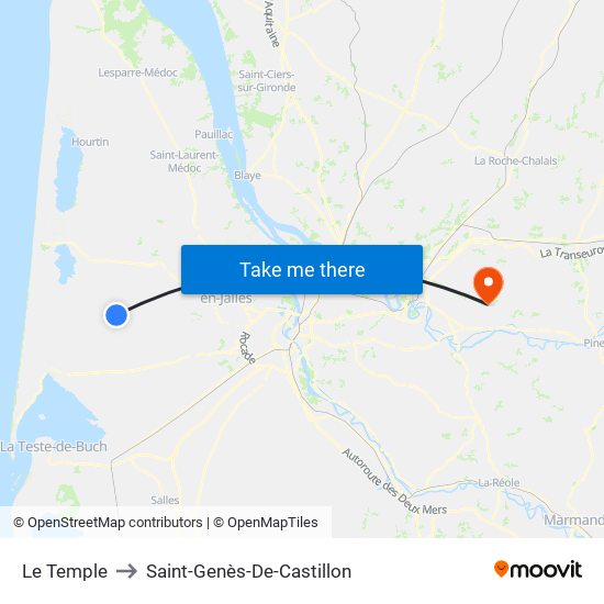 Le Temple to Saint-Genès-De-Castillon map