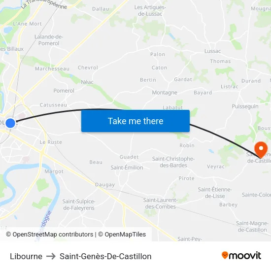 Libourne to Saint-Genès-De-Castillon map