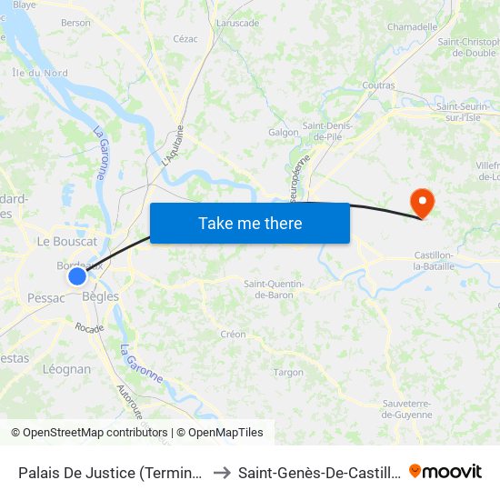Palais De Justice (Terminus) to Saint-Genès-De-Castillon map