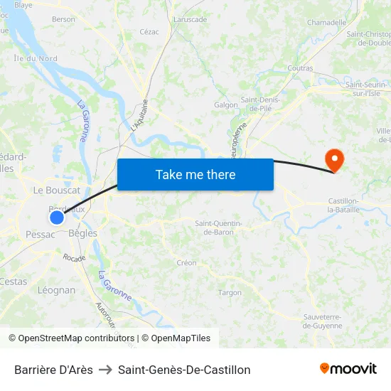 Barrière D'Arès to Saint-Genès-De-Castillon map