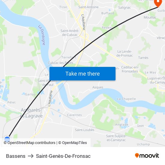 Bassens to Saint-Genès-De-Fronsac map