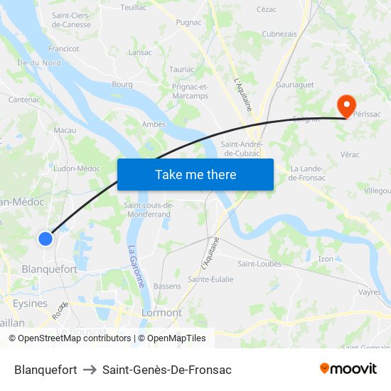 Blanquefort to Saint-Genès-De-Fronsac map