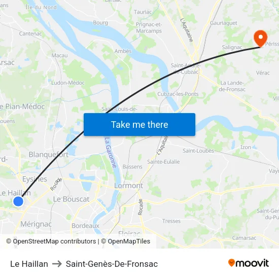 Le Haillan to Saint-Genès-De-Fronsac map