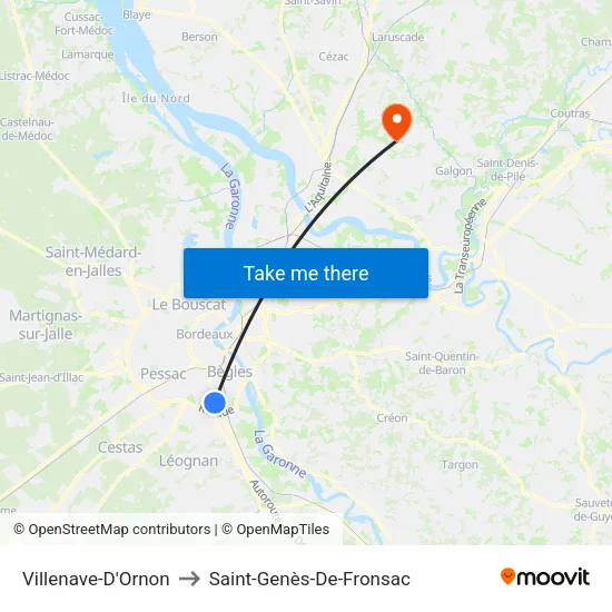 Villenave-D'Ornon to Saint-Genès-De-Fronsac map