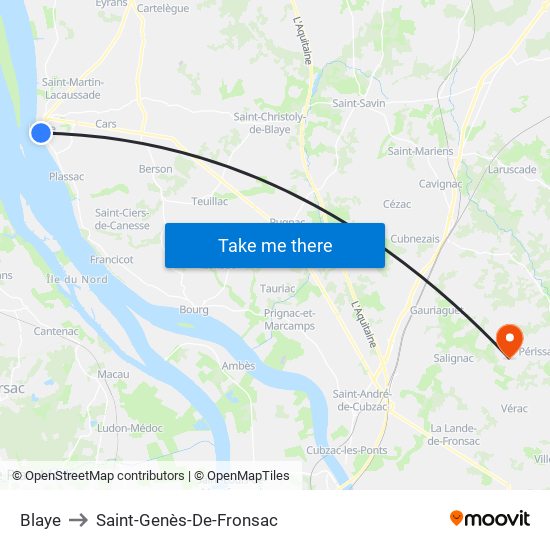 Blaye to Saint-Genès-De-Fronsac map