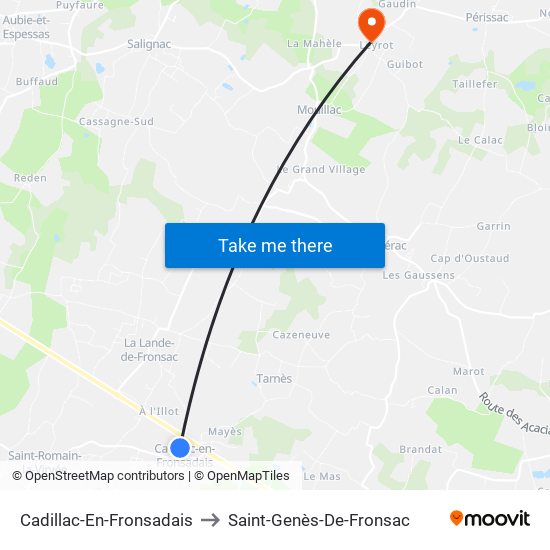 Cadillac-En-Fronsadais to Saint-Genès-De-Fronsac map