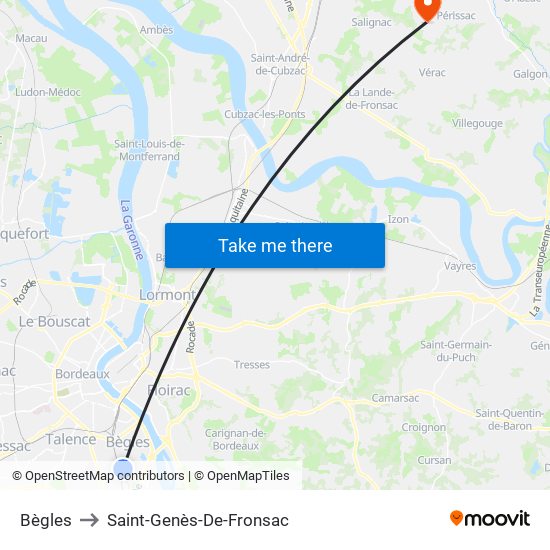 Bègles to Saint-Genès-De-Fronsac map
