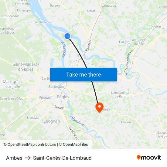 Ambes to Saint-Genès-De-Lombaud map