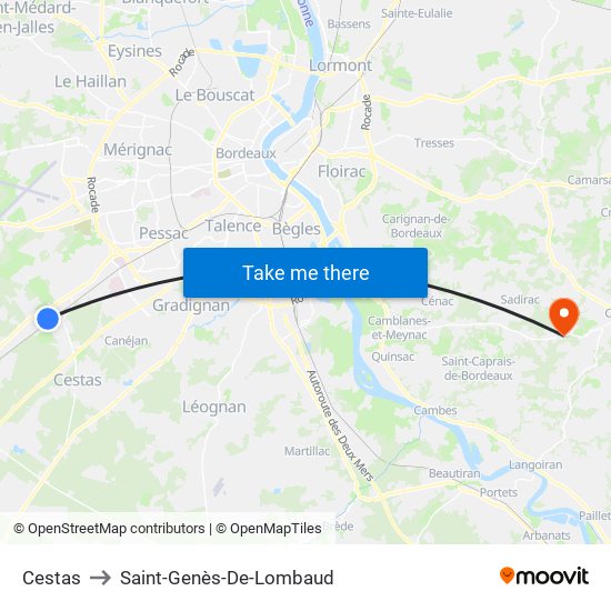 Cestas to Saint-Genès-De-Lombaud map