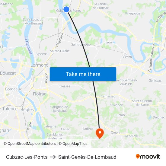 Cubzac-Les-Ponts to Saint-Genès-De-Lombaud map