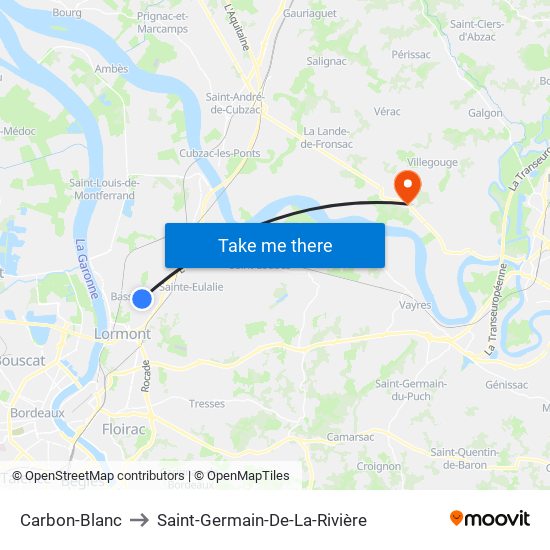 Carbon-Blanc to Saint-Germain-De-La-Rivière map
