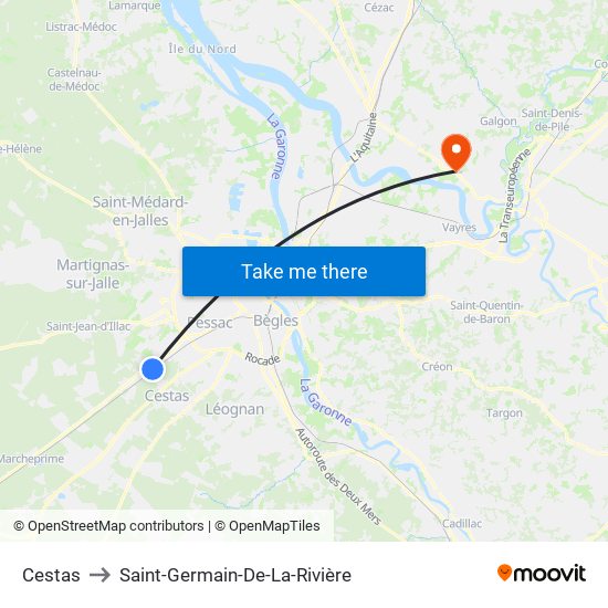 Cestas to Saint-Germain-De-La-Rivière map