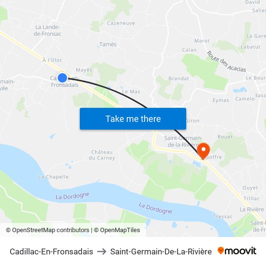 Cadillac-En-Fronsadais to Saint-Germain-De-La-Rivière map